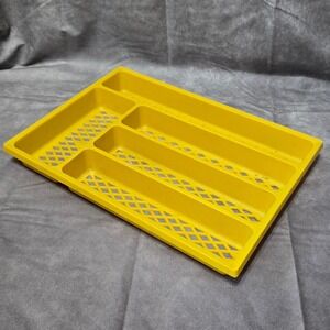Vintage Yellow Plastic 5 Section Divided Silverware Drawer Tray Retro Kitchen